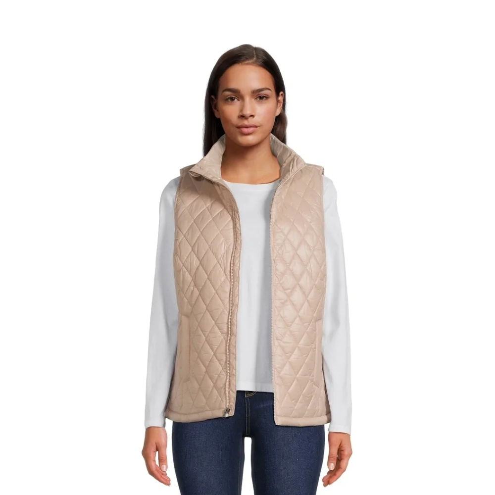 Time and Tru Women's Diamond Core Vest Sizes L Color Beige - Picture 2 of 6